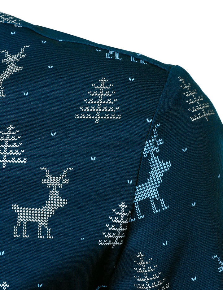 Rowan – Herren Weihnachtsbaum-Elch Print  atmungsaktives, Marineblaues Langarmhemd