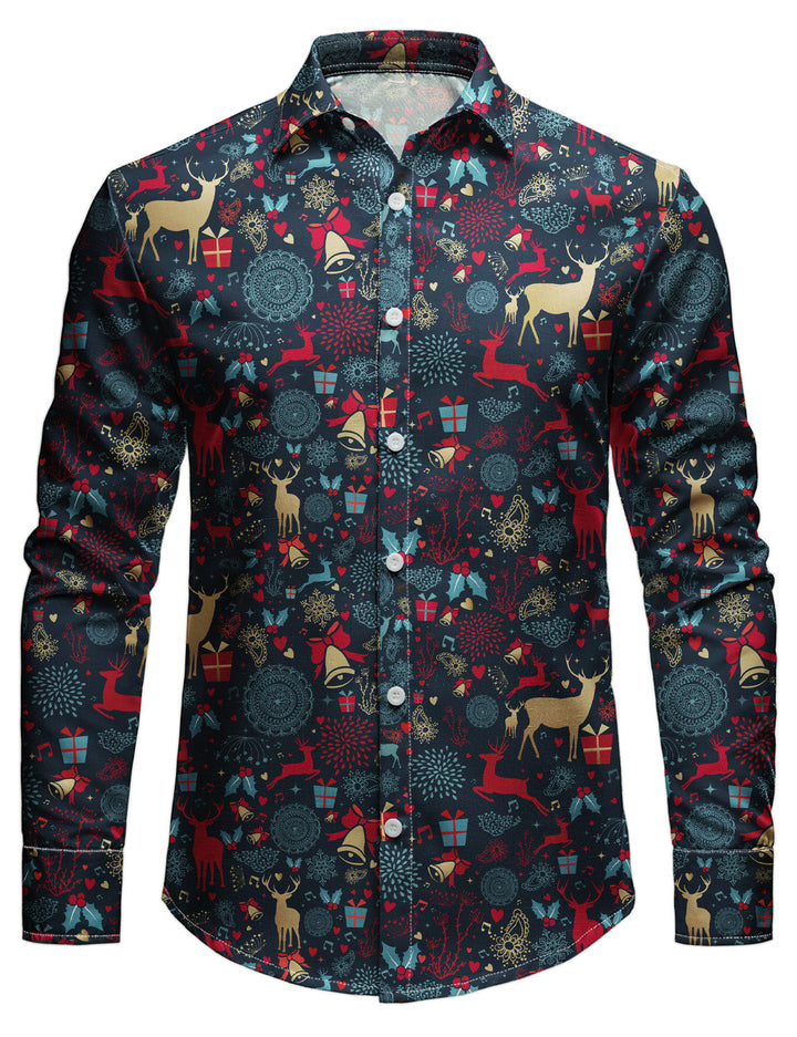 Marshall – Herren Weihnachtshemd im Vintage-Stil mit Rentier Motiv und langen Ärmeln