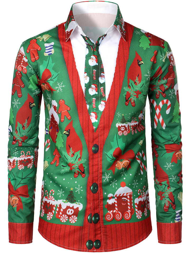 Grant – Lustiges Weihnachtsoutfit für Herren Festliche Party  Langärmeliges Hemd