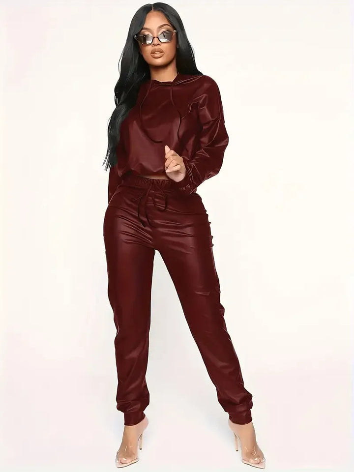 Savina – Leder Kapuzenpullover Festlegen