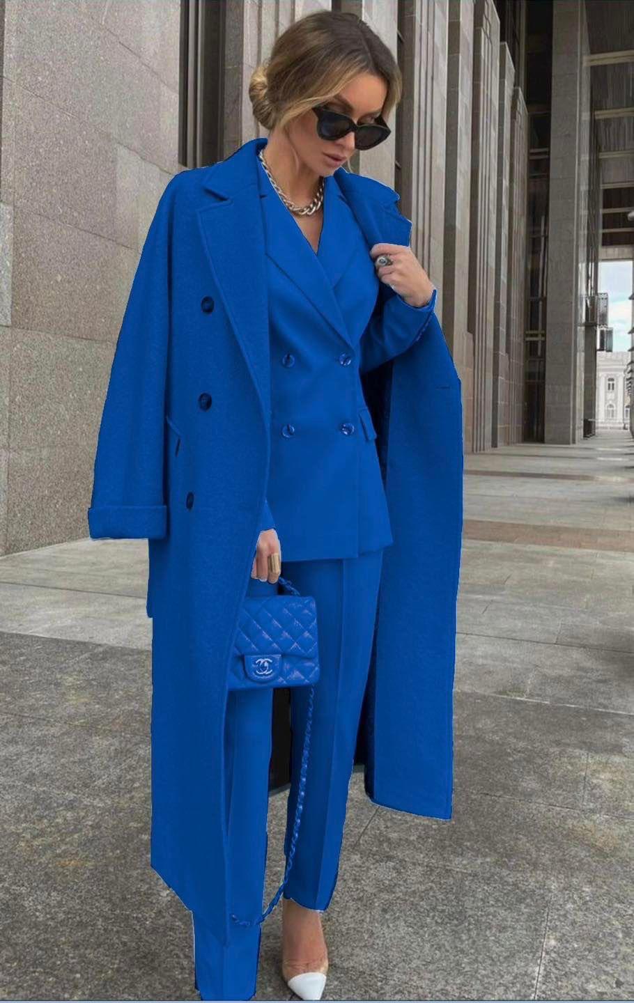 Ofelya - Elegantes Zweireiher Anzugset Mit langem Mantel