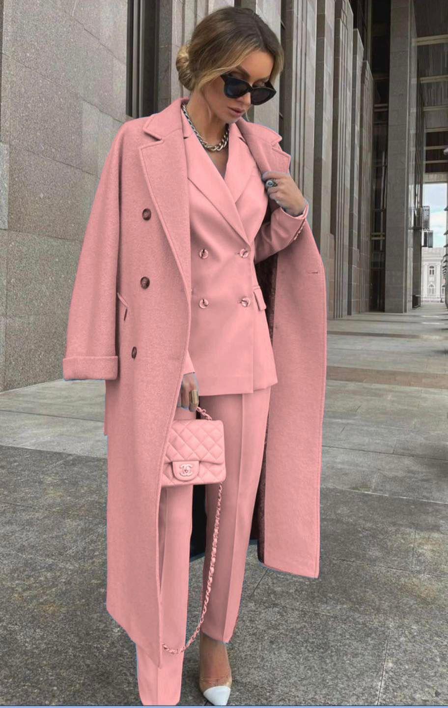 Ofelya - Elegantes Zweireiher Anzugset Mit langem Mantel