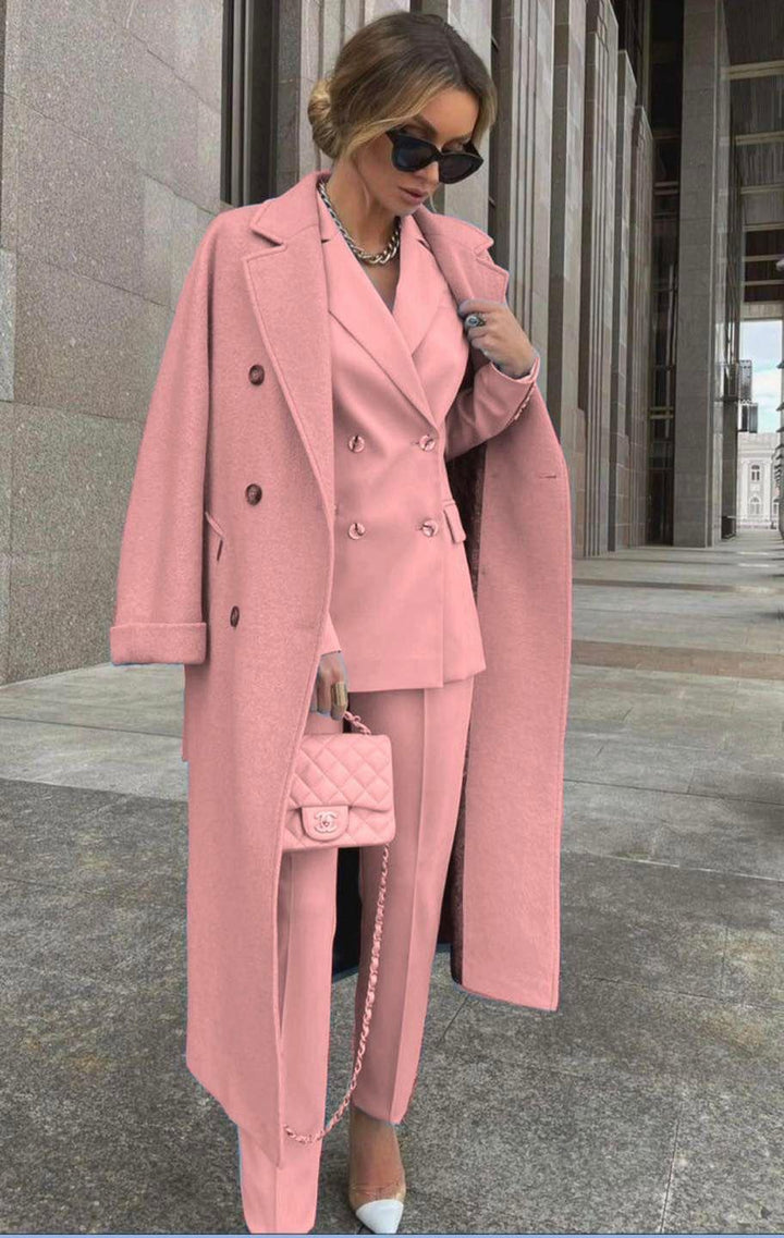 Ofelya - Elegantes Zweireiher Anzugset Mit langem Mantel