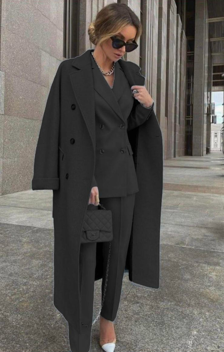 Ofelya - Elegantes Zweireiher Anzugset Mit langem Mantel