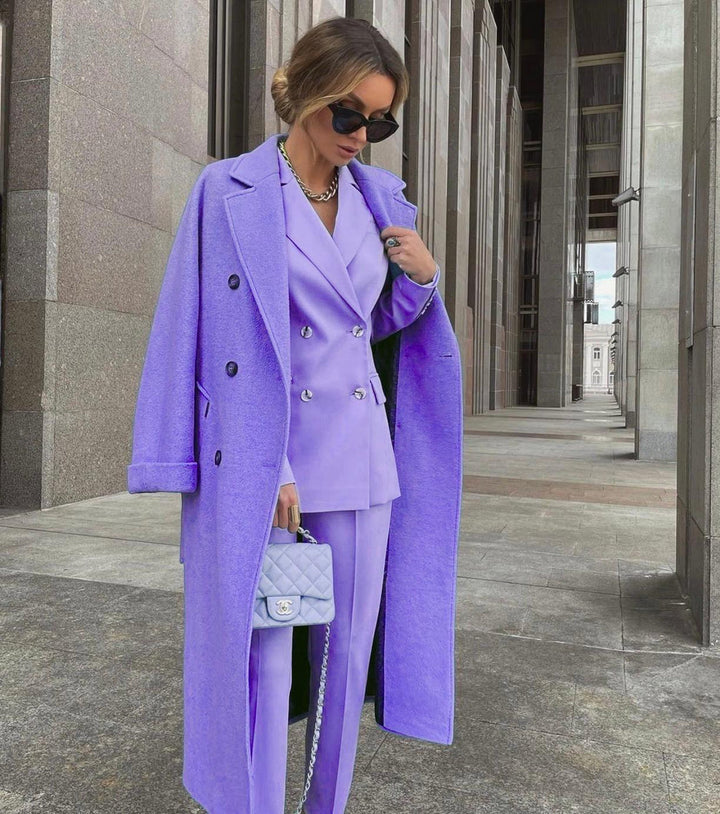 Ofelya - Elegantes Zweireiher Anzugset Mit langem Mantel