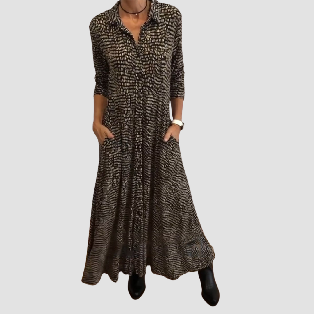 Mathea – Langärmliges Maxikleid Mit Taschen