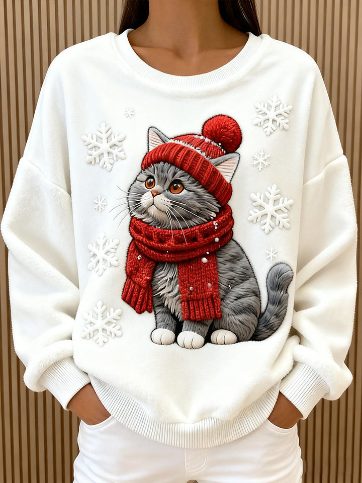 Aino – Weihnachts Plüschkatze Kunst Pullover