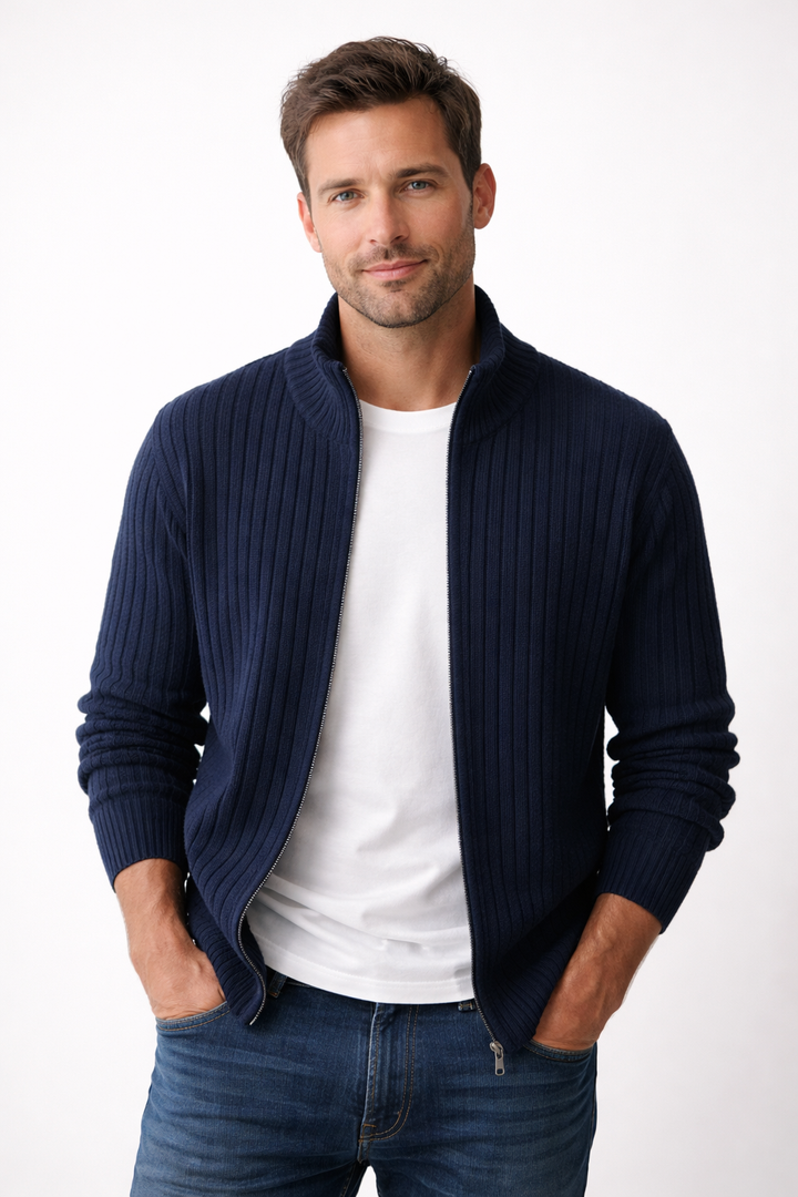Bjarte – Gerippter Strickjacke Mit Reißverschluss