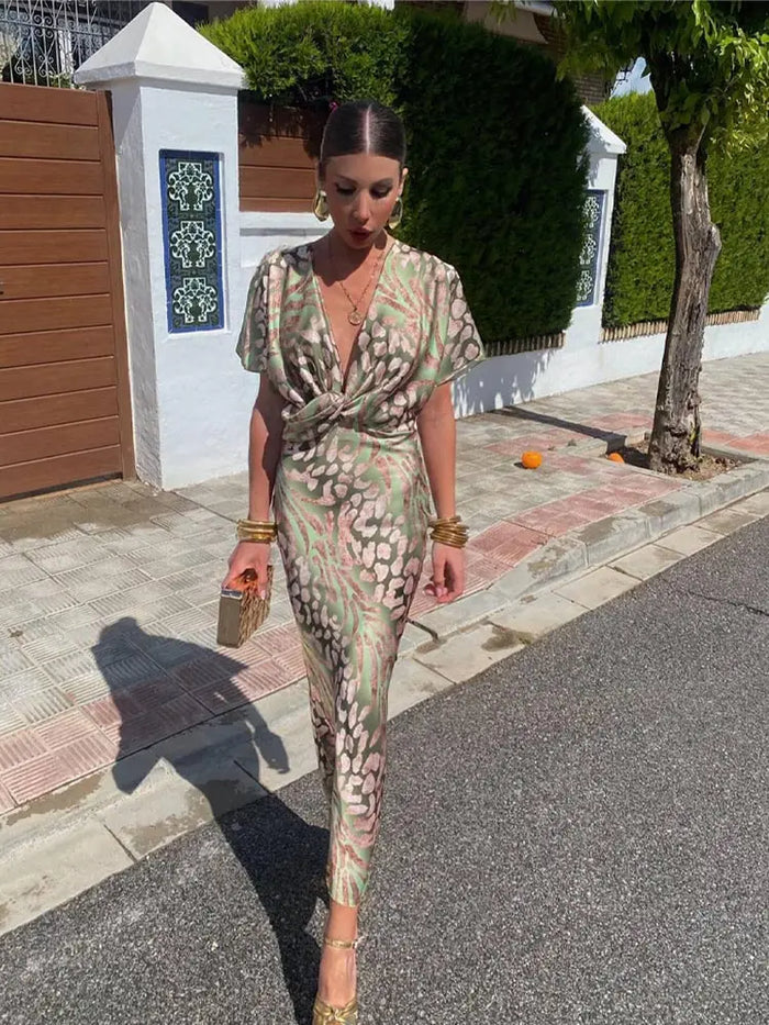 Ieva - Kurzärmeliges Maxi Kleid