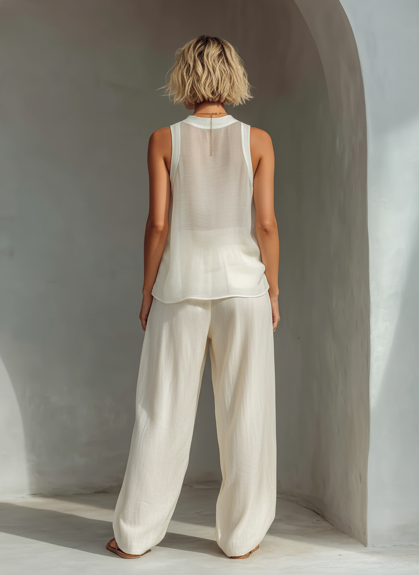Olivian – Set aus ärmellosem Chiffon-Oberteil und Hose mit Weitem Bein