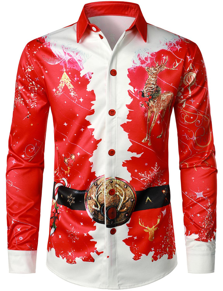 Beau – Herren-Oberteil in weihnachtlicher Inspiration, rotes, festliches Outfit, festliches Hemd mit Knöpfen und langen Ärmeln