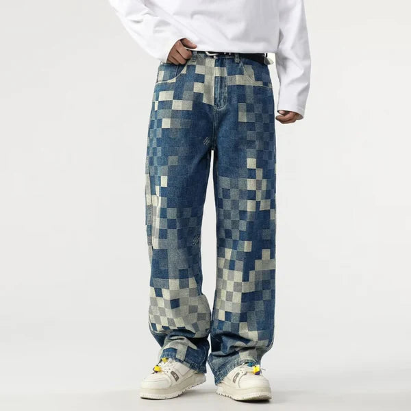 Sampson – Weite Jeanshose mit Pixeliertem Muster