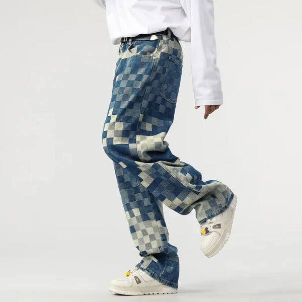 Sampson – Weite Jeanshose mit Pixeliertem Muster