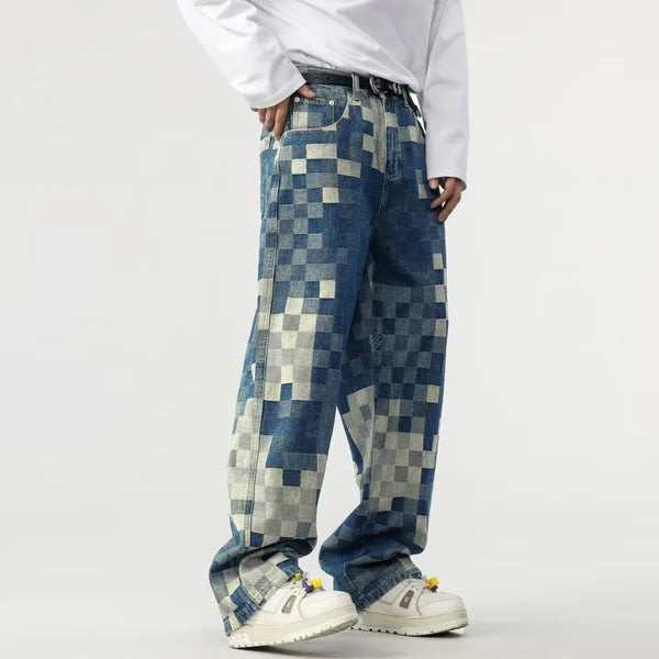 Sampson – Weite Jeanshose mit Pixeliertem Muster