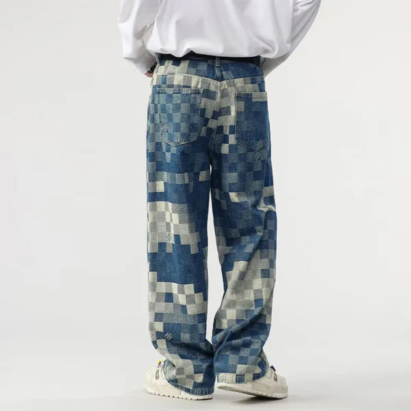 Sampson – Weite Jeanshose mit Pixeliertem Muster