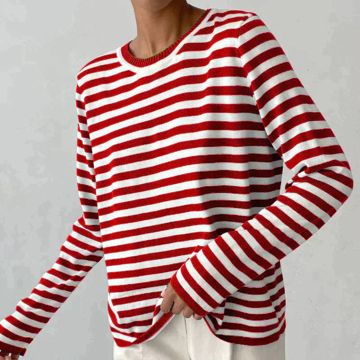 Quintina - Elegant Long Sleeve Sweater With Strape Pattern