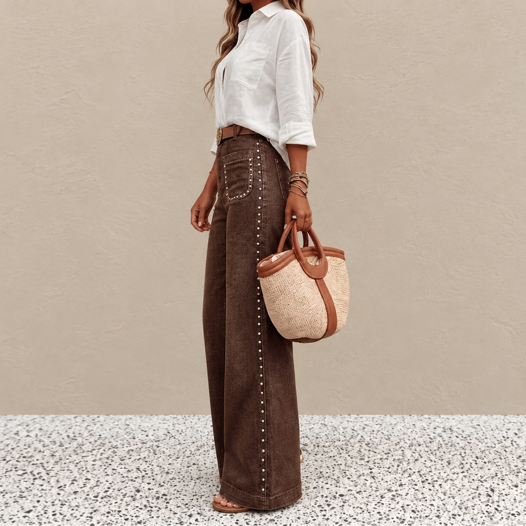 Magryta – Hose mit Weitem Bein Und Nieten