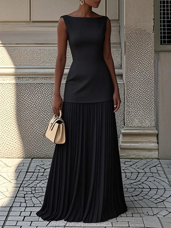 Sunthari – Ärmelloses Plissiertes Langes Kleid