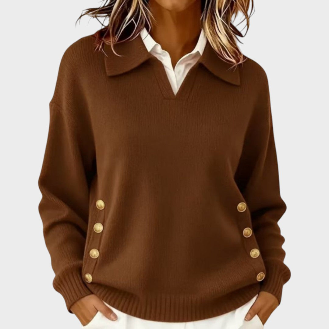 Humaira - V-Ausschnitt Pullover Mit Knopf