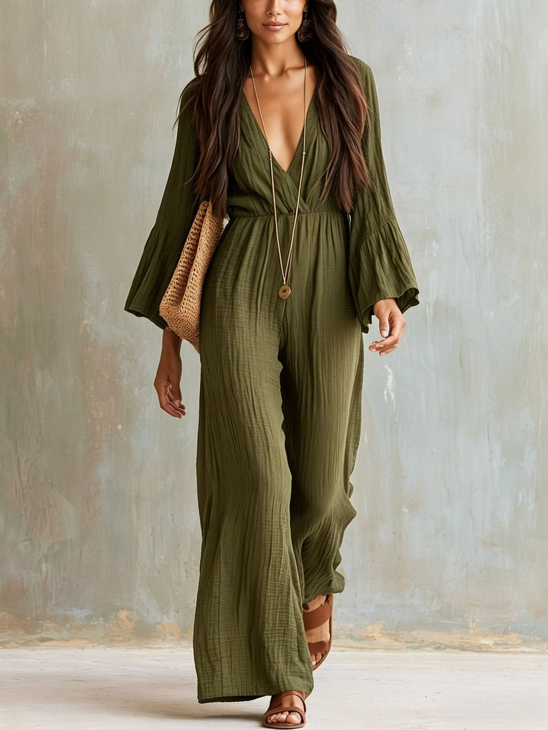 Magdlena – Luftiger Jumpsuit mit V-Ausschnitt