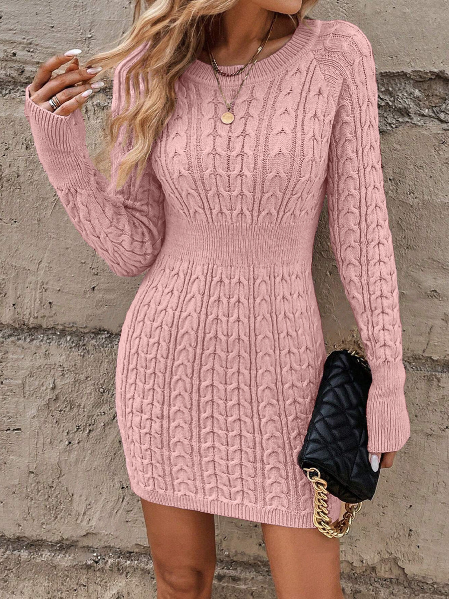 Oriah - Kabelstrick Kleid Mit Rundhalsausschnitt