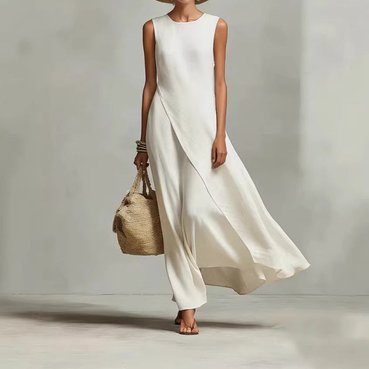 Hishina – Ärmelloses, Asymmetrisches Maxikleid Aus Leinen