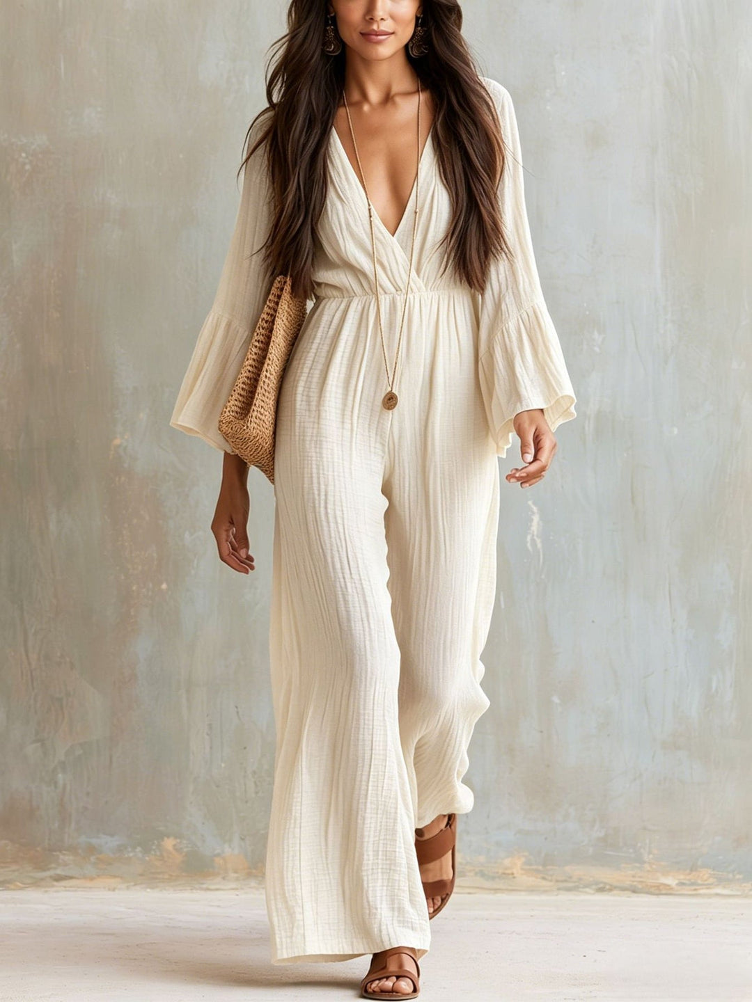 Magdlena – Luftiger Jumpsuit mit V-Ausschnitt