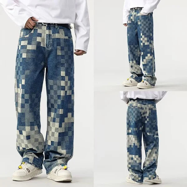 Sampson – Weite Jeanshose mit Pixeliertem Muster