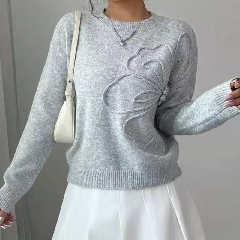 Hiyori - Langärmeliger Strick Pullover Mit Schmetterlings Drucken