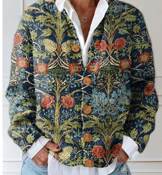 Gilly – Vintage Strickjacke Mit Blumenmuster Und Knöpfen