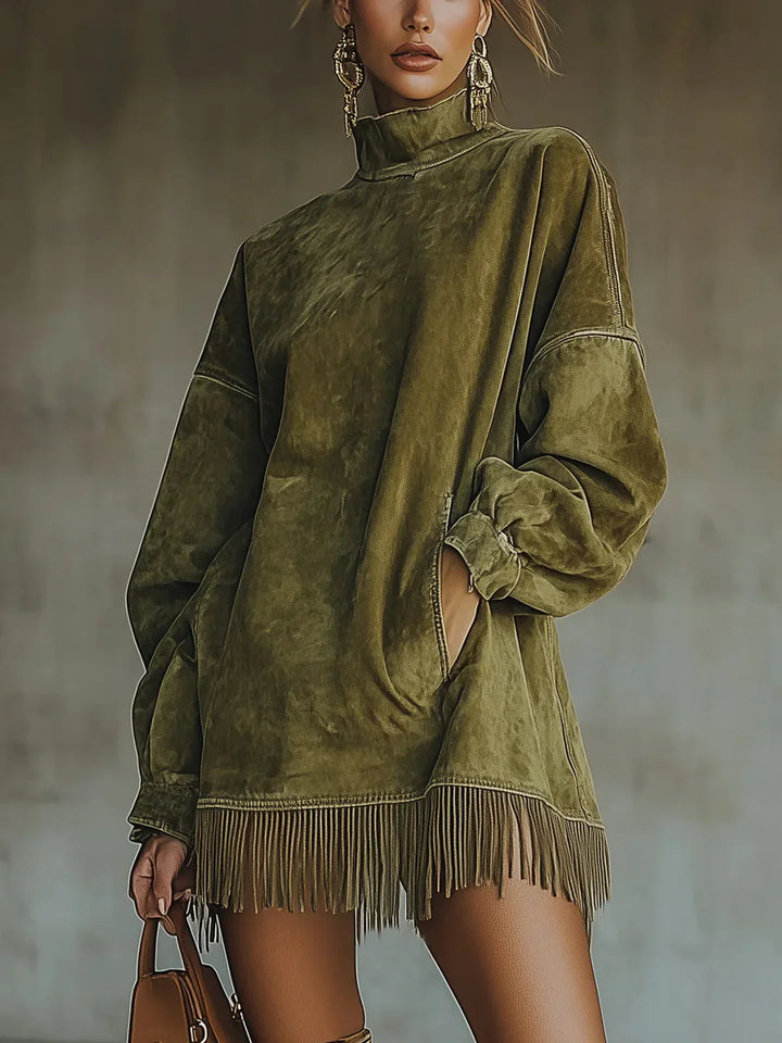 Syanna - Elegantes Langärmeliges Kleid Mit Fransen