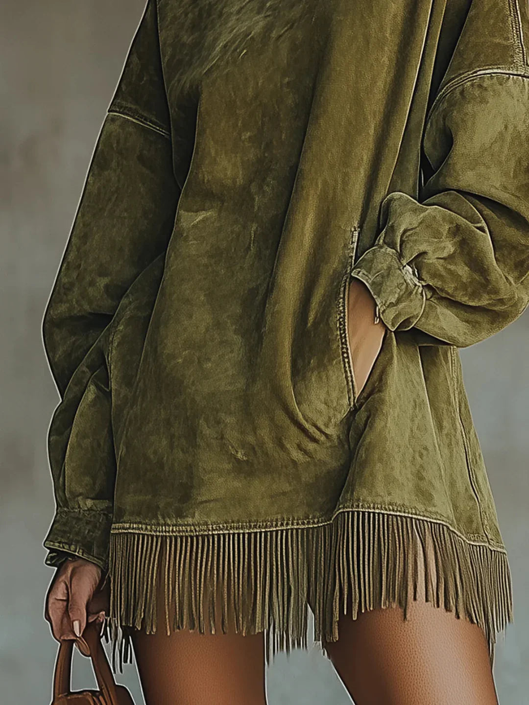 Syanna - Elegantes Langärmeliges Kleid Mit Fransen