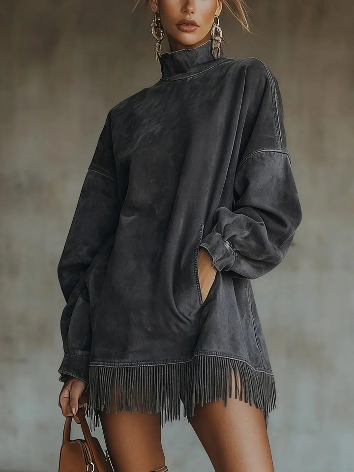 Syanna - Elegantes Langärmeliges Kleid Mit Fransen