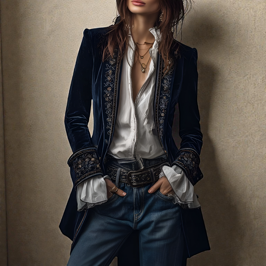 Naeva – Weiche, elegante Samtjacke mit langen Ärmeln