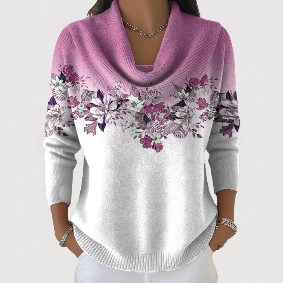 Lineea – Pullover Mit Floralem Rollkragen