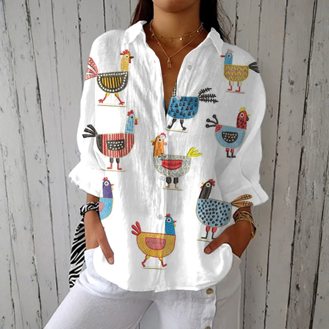 Lynda – Leichte Bluse mit Hühnerprint