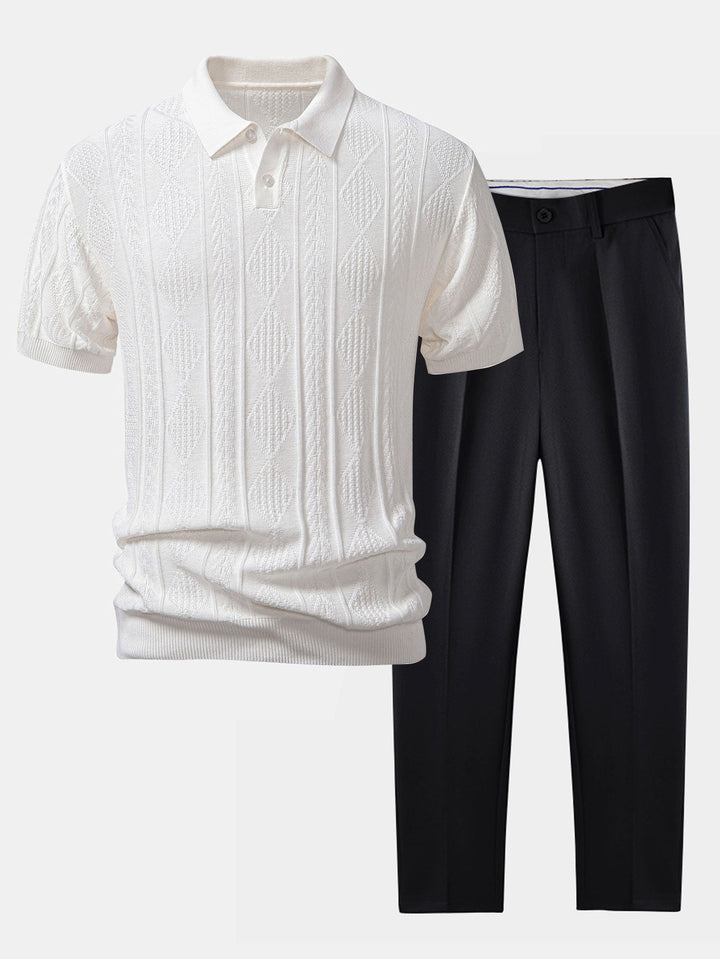 Henson – Geometrisches Jacquard Strick Polo Hemd & Schmal geschnitten Hose
