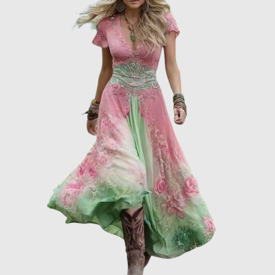 Vihangi - Figurbetontes Und Locker Sitzendes Blumen Kleid