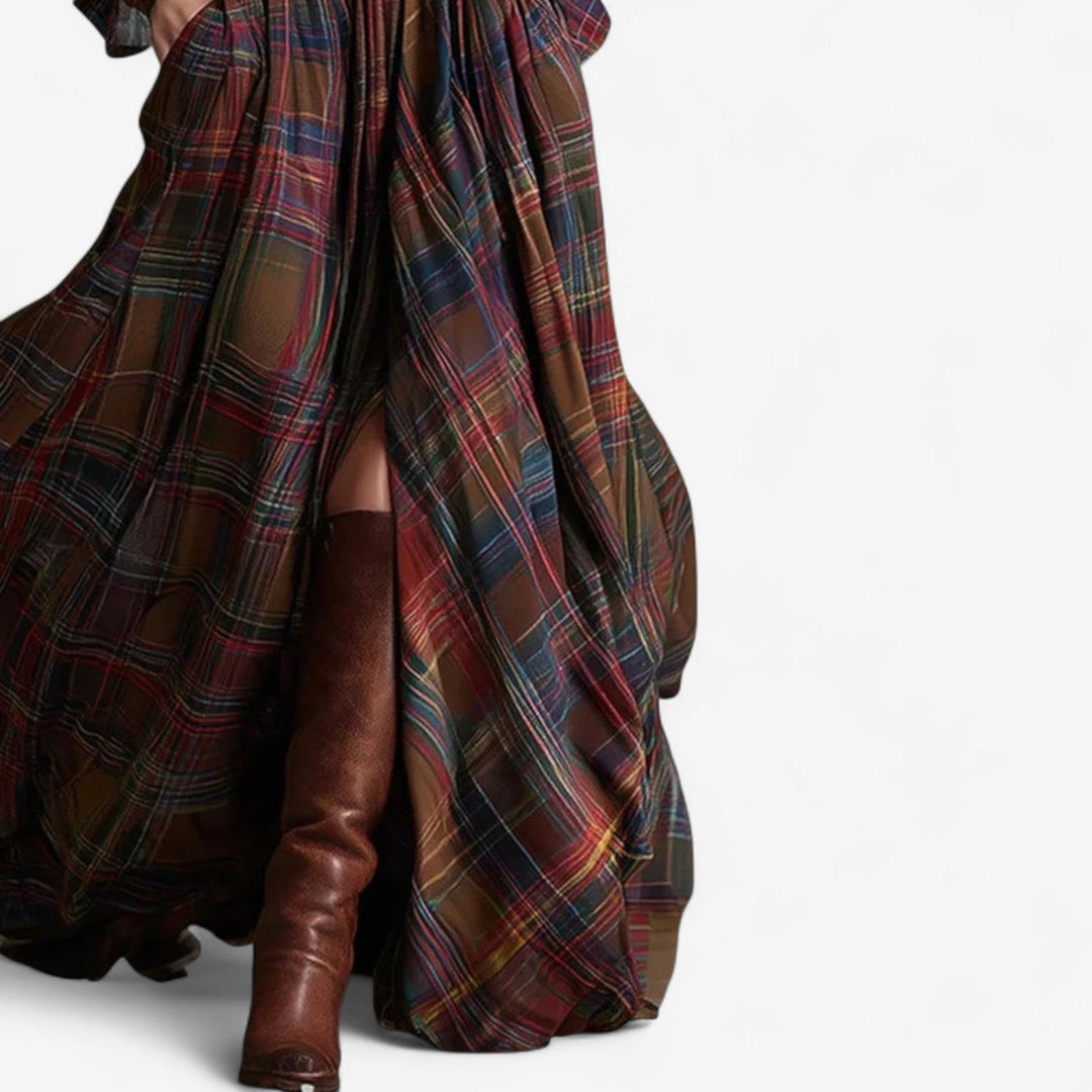 Renske – Kariertes Maxikleid Mit Gürtel