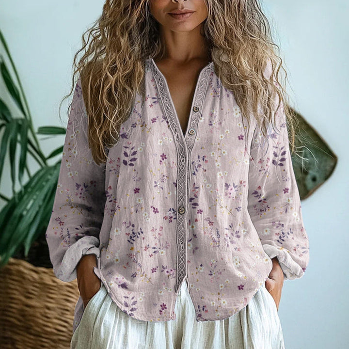 Ereinaa – Elegantes Hemd Mit Vintage-Blattmuster