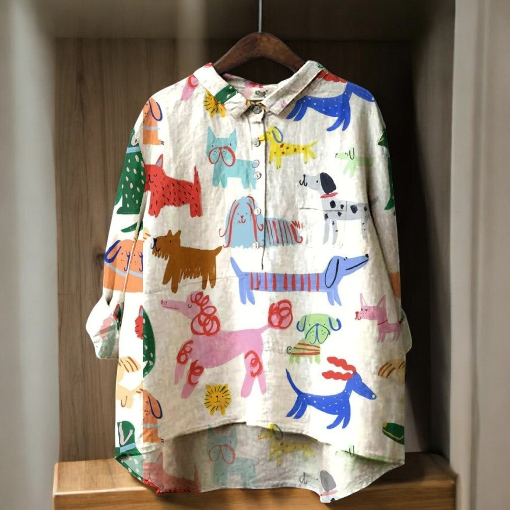 Skaiste - Exklusive Bluse Mit Hundemotiv