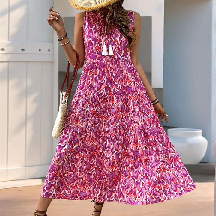 Minhee - Ärmelloses Maxikleid Mit Abstraktem Print Und Stufenschnitt