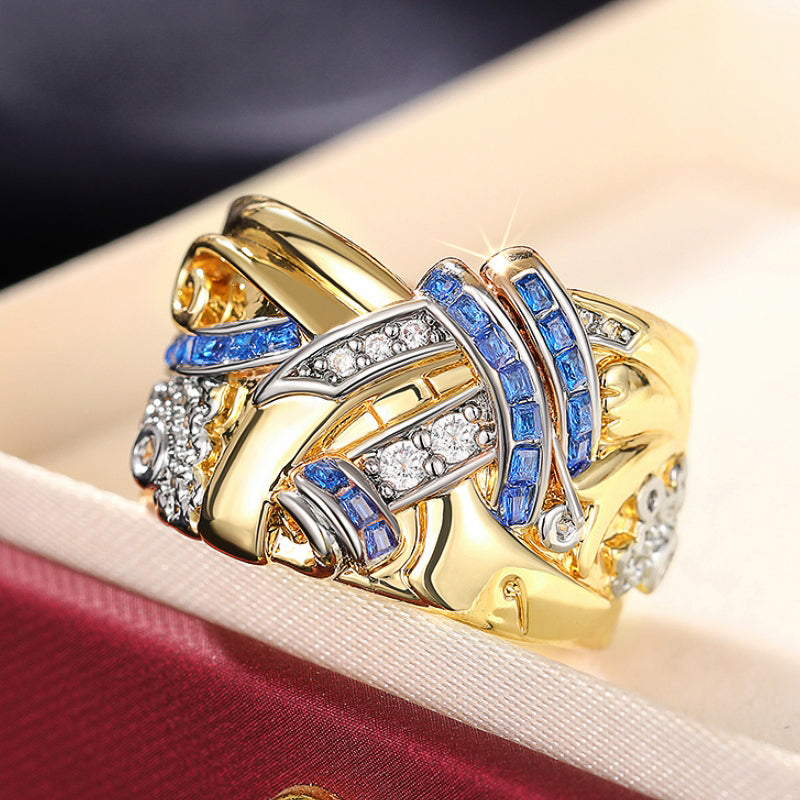 Moonie – Vintage Goldring mit Blauem Zirkonia
