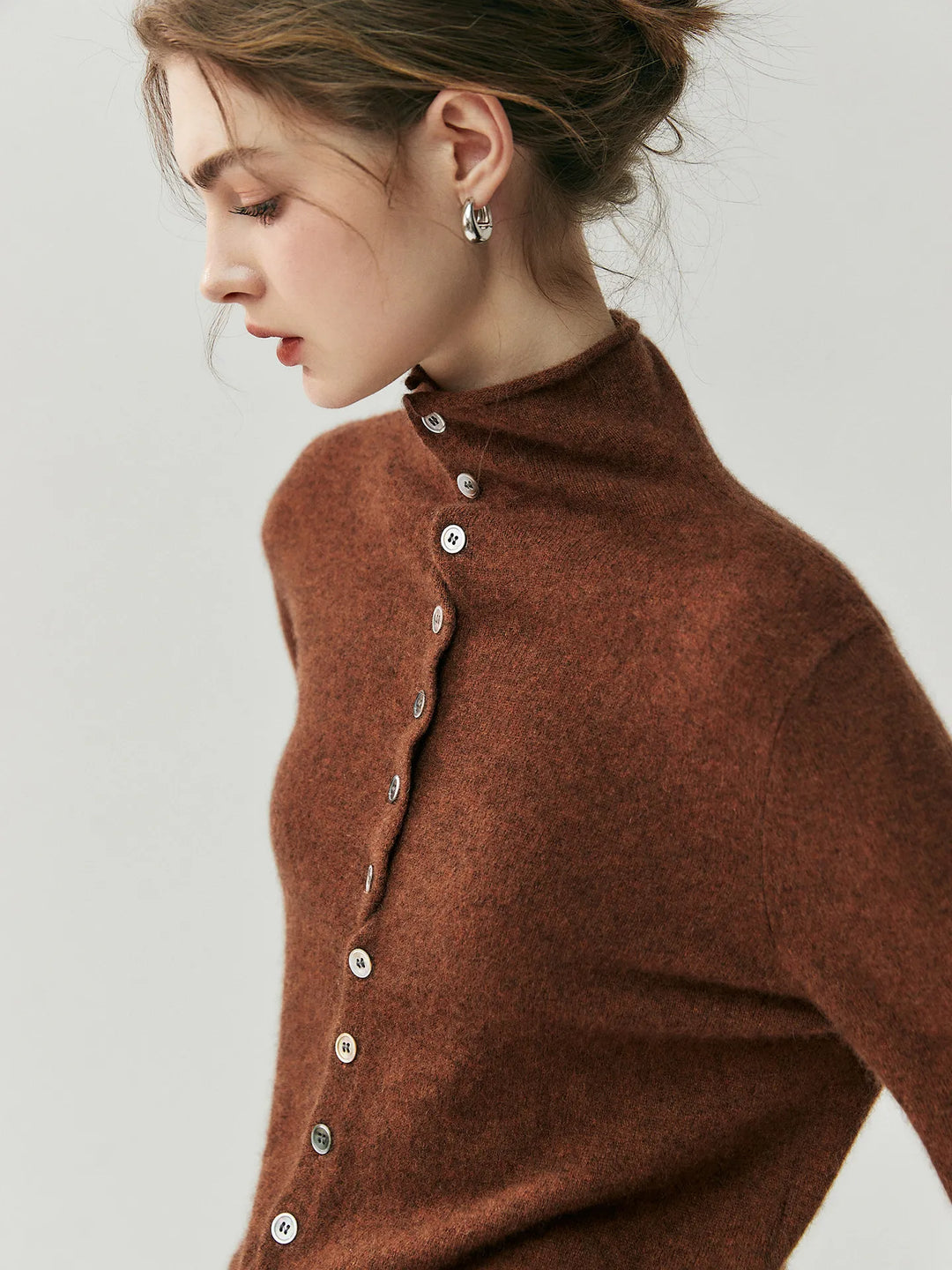 Areum - Langärmelige Kaschmir Strickjacke Mit Knopfleiste