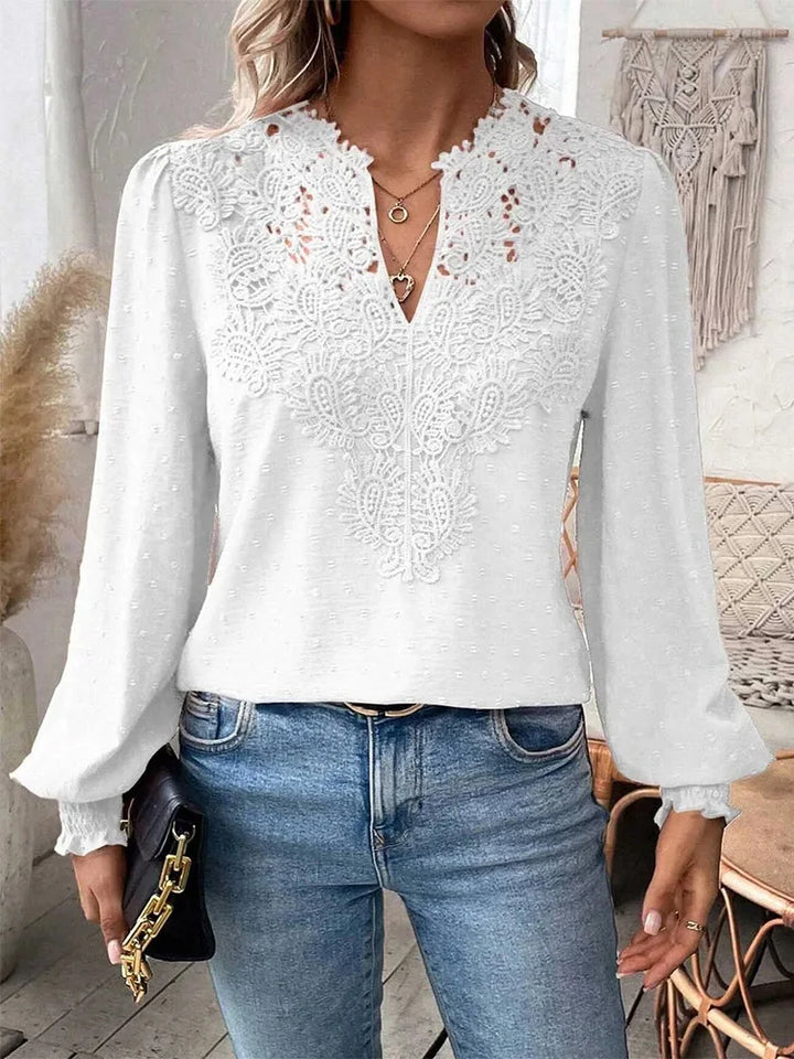 Sondra - Luxuriöse Spitzenbluse Mit V-Ausschnitt