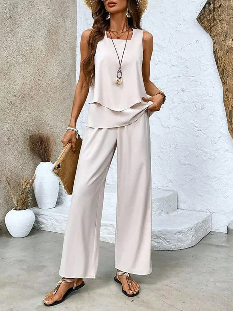 Analy – Set Aus ärmellosem Oberteil Und Weit Geschnittener Hose