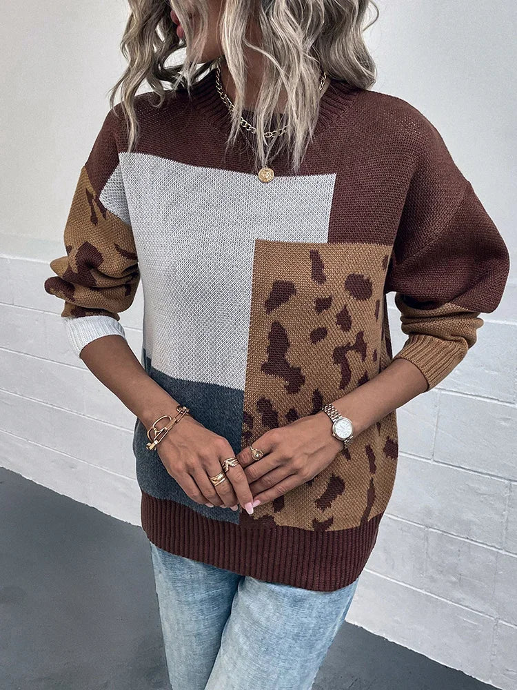 Irmgard – Veraltet Pullover Mit Leopardenmuster Patchwork