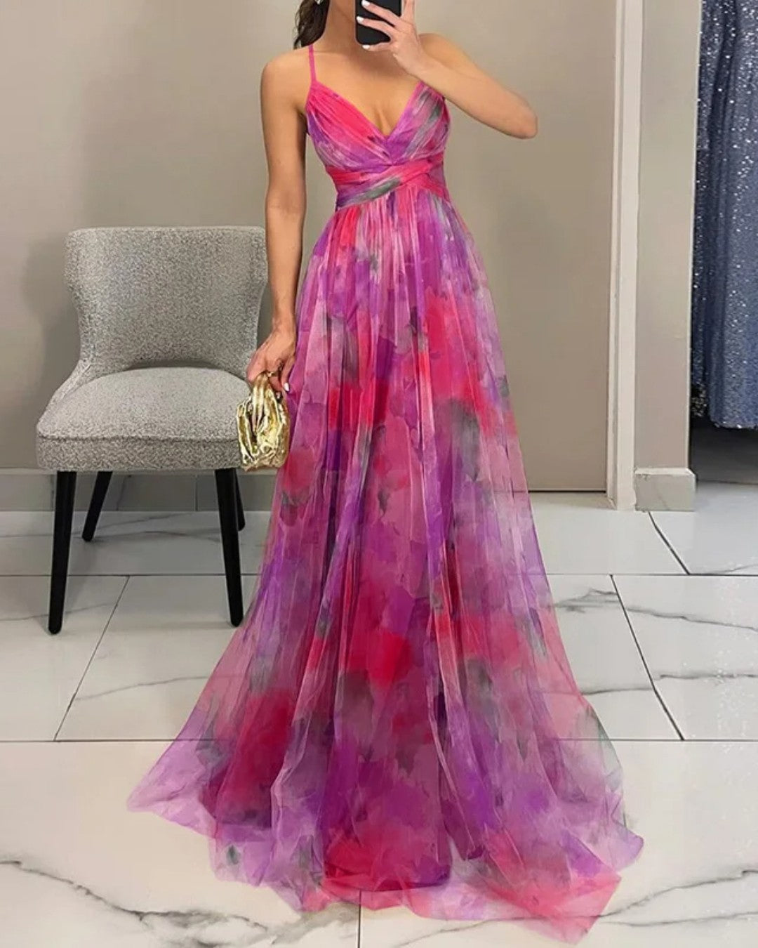 Dinushi - Elegantes Maxikleid Mit Blumenmuster