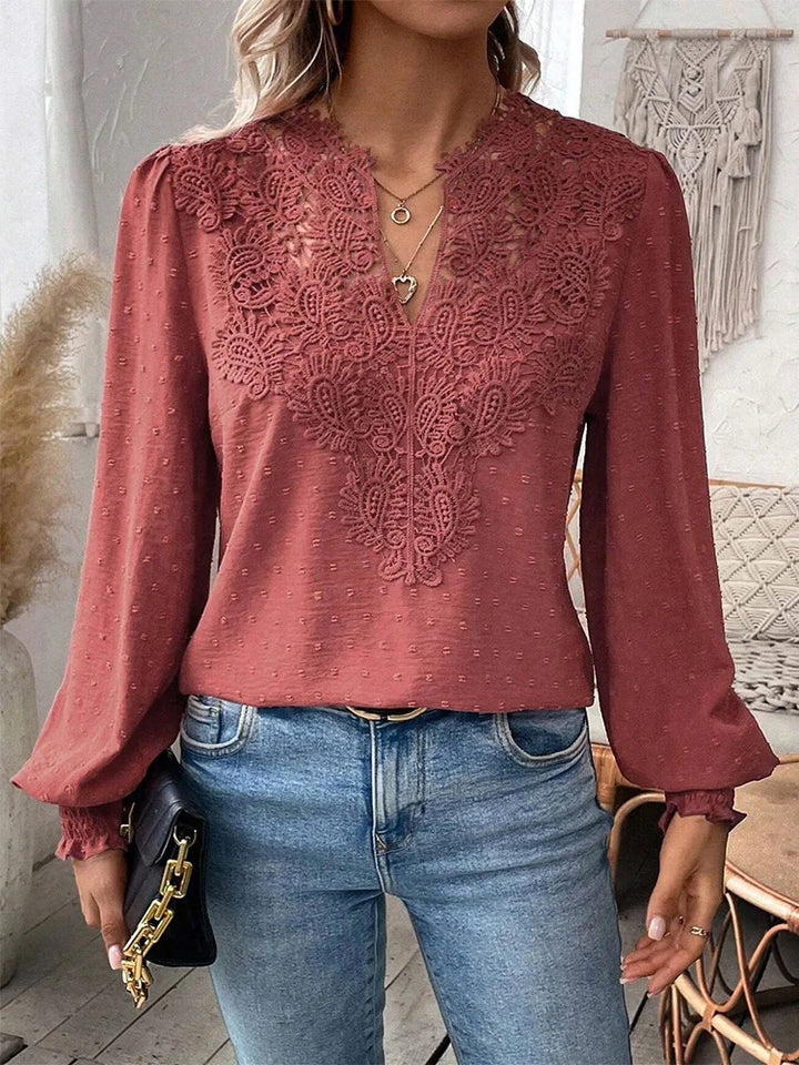 Sondra - Luxuriöse Spitzenbluse Mit V-Ausschnitt
