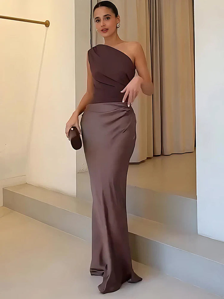Aleida – Ein-Schulter-Maxikleid Aus Satin